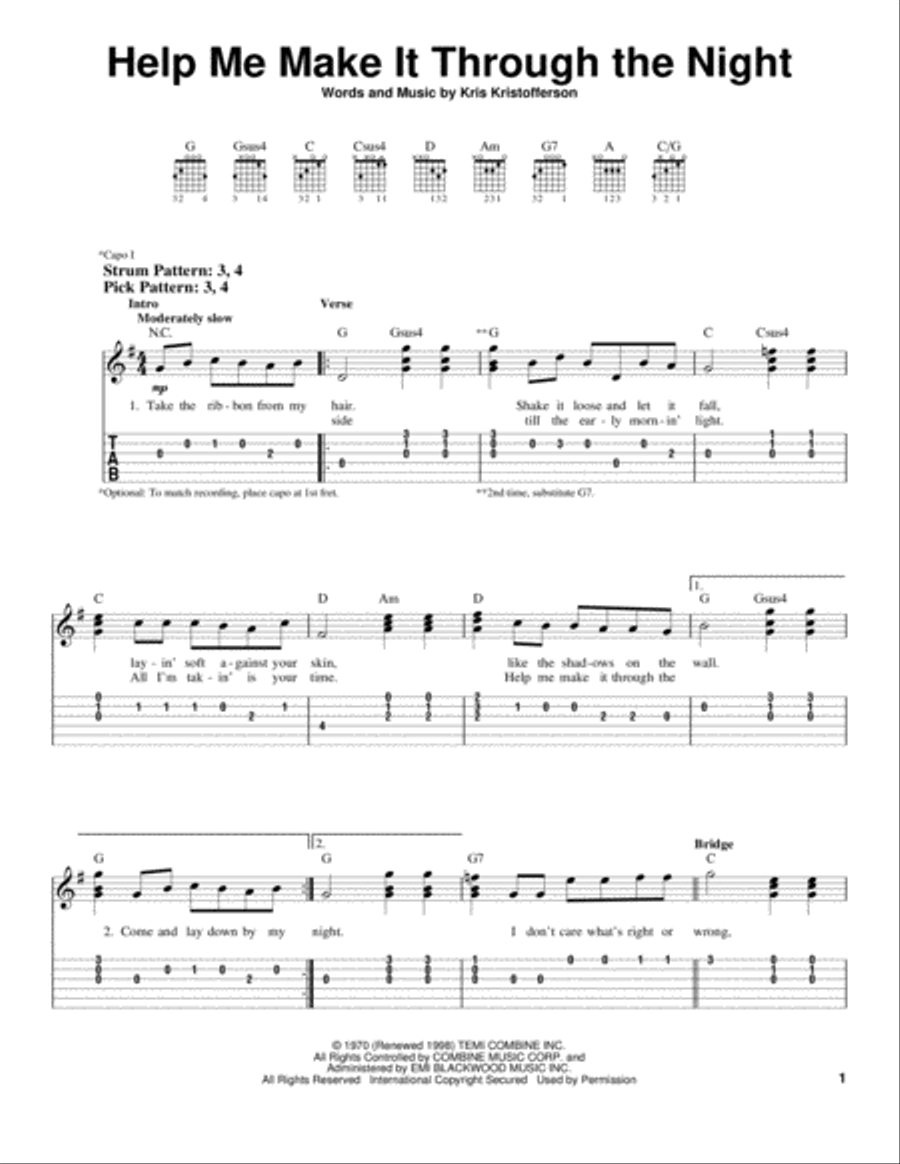 Help Me Make It Through The Night Acoustic Guitar scores gallery preview page 1