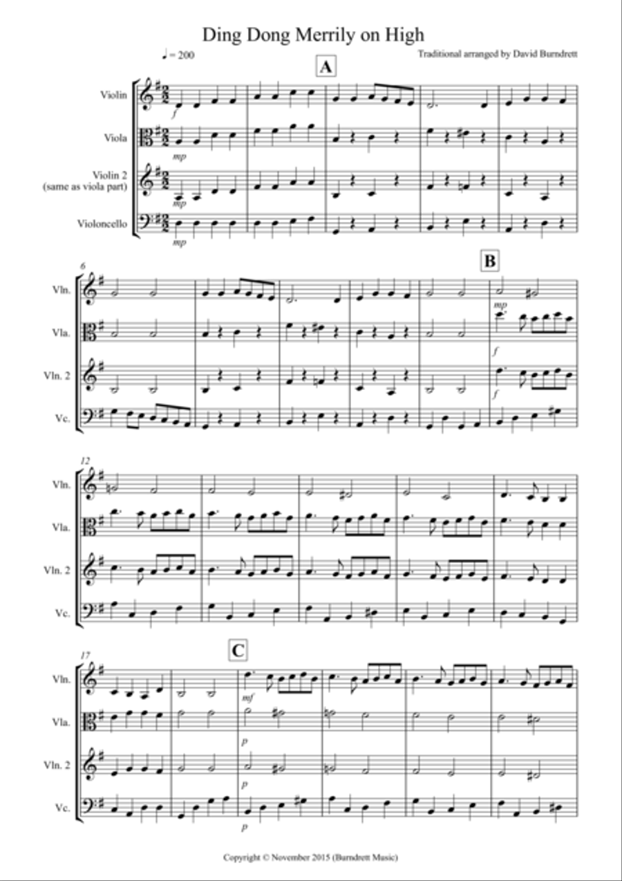 Ding Dong Merrily on High for String Trio Ding Dong Merrily on High for String Trio String Trio scores gallery preview page 1
