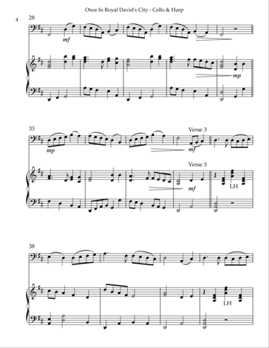 Once in Royal David’s City, Duet for Cello & Harp String Duet scores gallery preview page 4