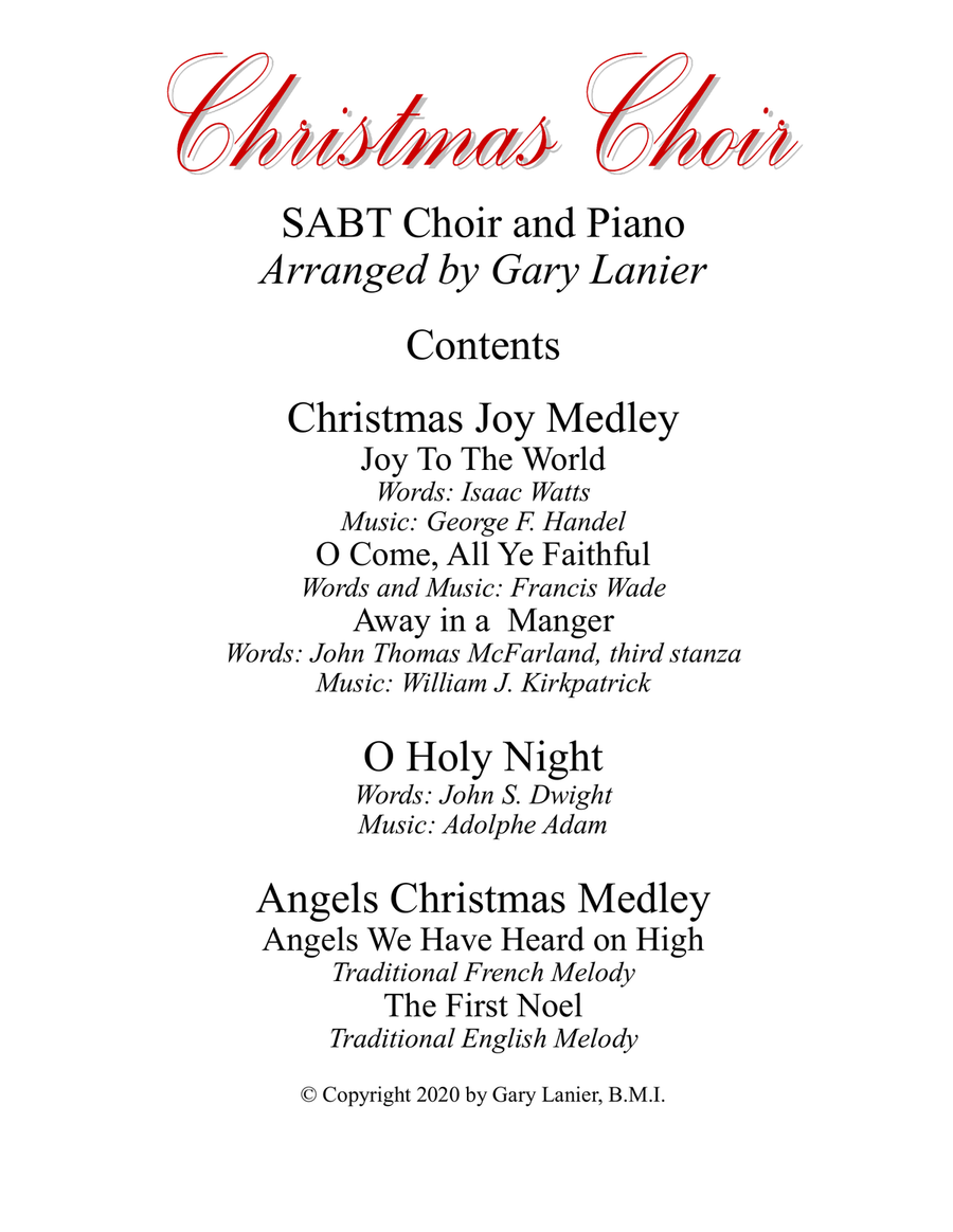 CHRISTMAS CHOIR - 3 Christmas Songs for SATB Choir & Piano. (Includes Score & Choir Parts) image number null