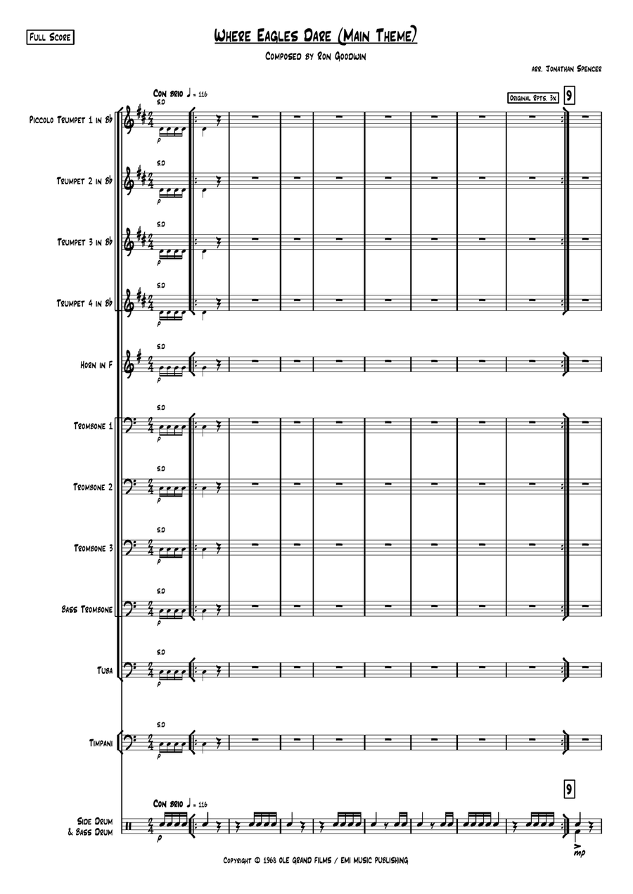 Where Eagles Dare (theme) Brass Ensemble scores gallery preview page 1