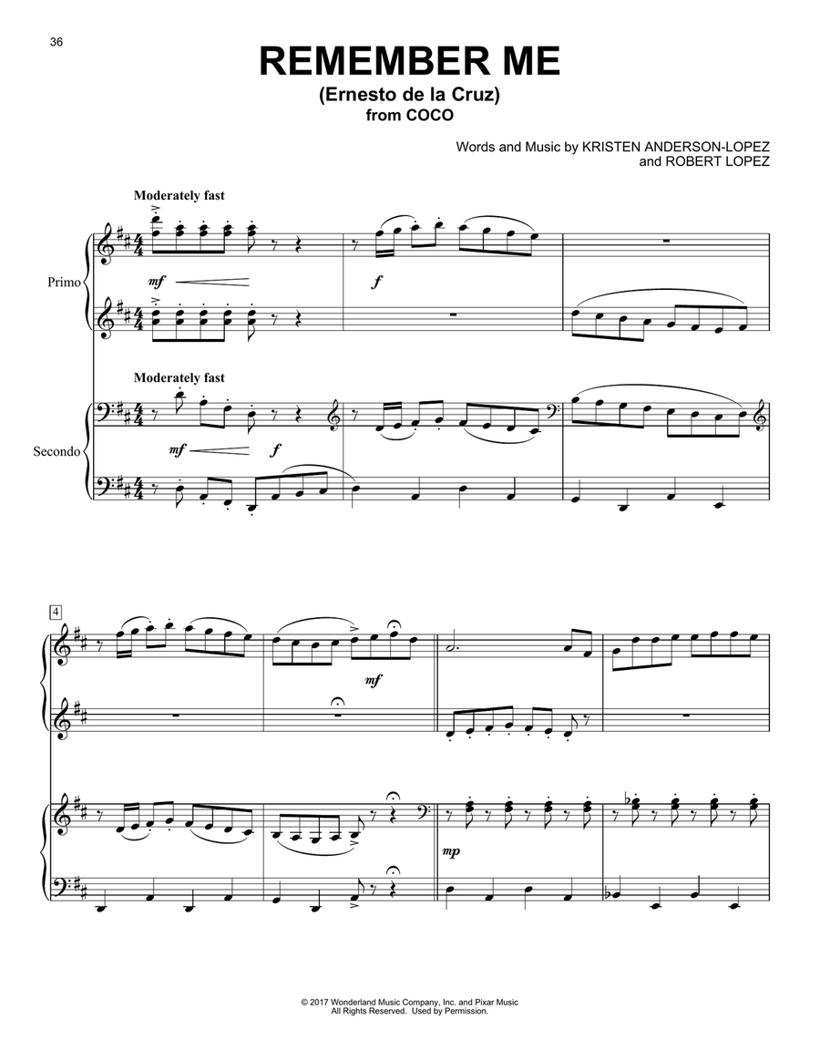 Remember Me (Ernesto de la Cruz) (from Coco) Piano Duet scores gallery preview page 1