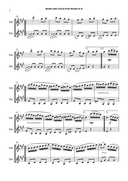 Rondo Alla Turca, W A Mozart, Violin Duet. image number null