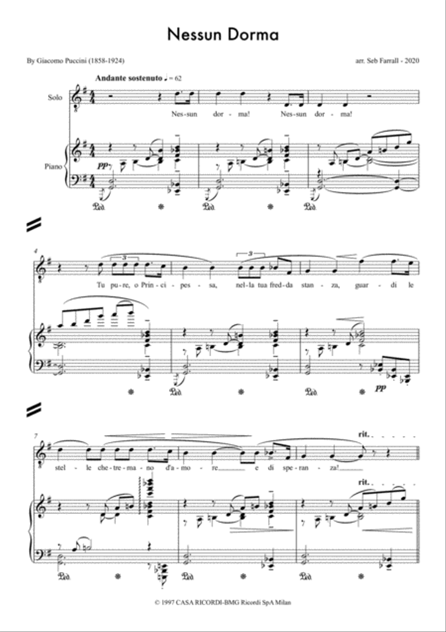 Nessun Dorma 4-Part scores gallery preview page 1
