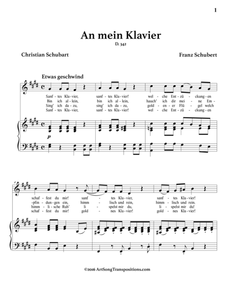 SCHUBERT: An mein Klavier, D. 342 (transposed to E major)