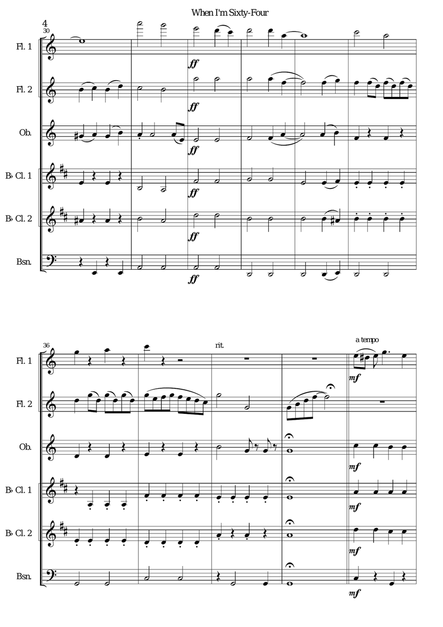 When I'm Sixty-Four Woodwind Ensemble scores gallery preview page 4