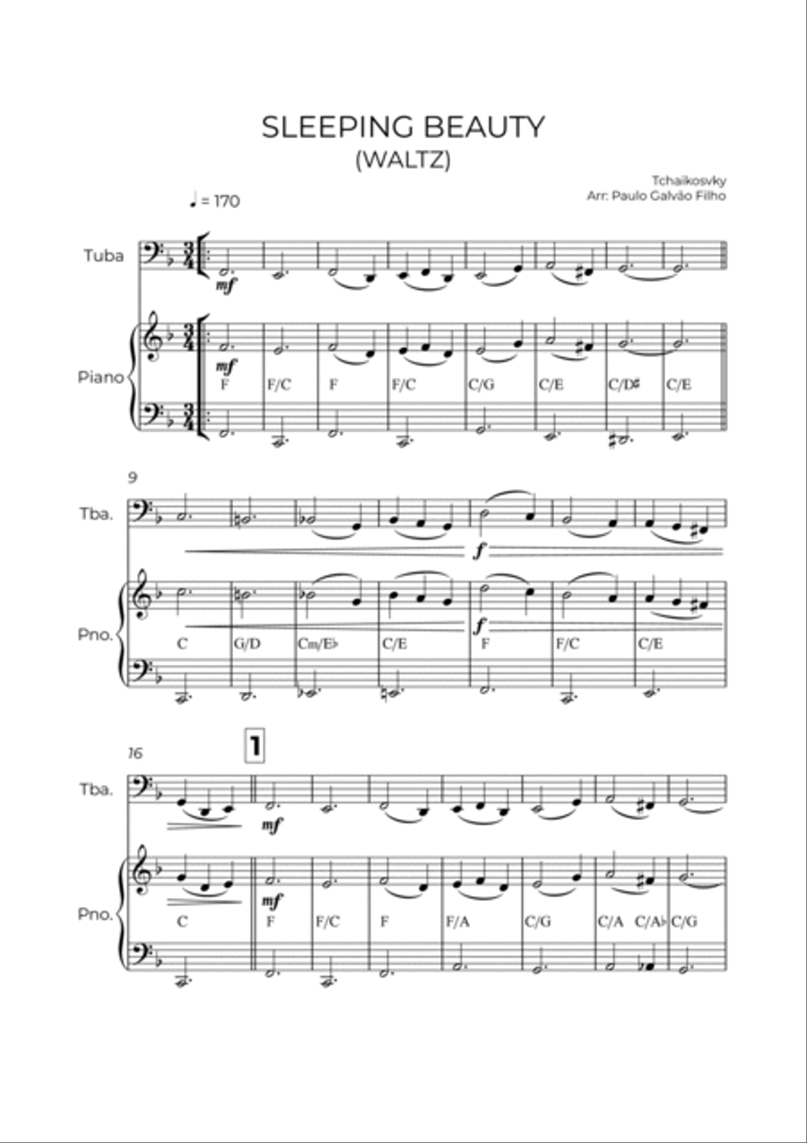 SLEEPING BEATY WALTZ - TCHAIKOVSKY - TUBA & PIANO Piano Accompaniment scores gallery preview page 2