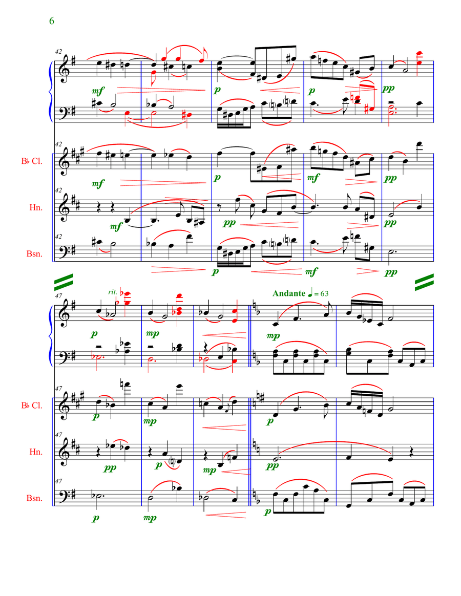 Andante for Piano and 3 Winds (Clarinet, Horn, Bassoon) Small Ensemble scores gallery preview page 6