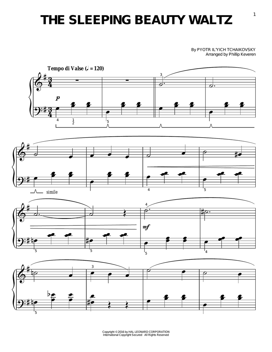 The Sleeping Beauty Waltz (arr. Phillip Keveren) Easy Piano scores gallery preview page 1