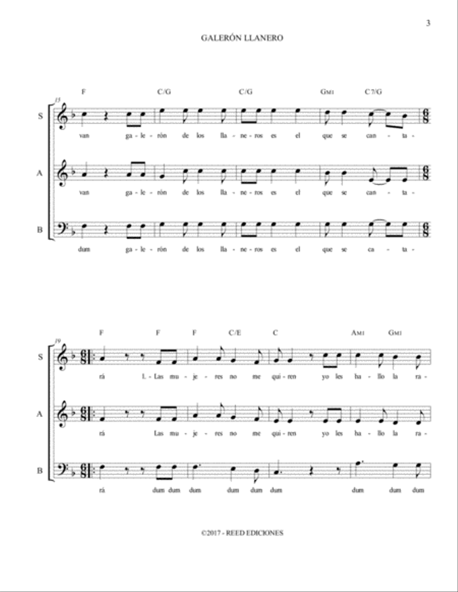 GALERÓN LLANERO / VOCAL ARRANGEMENT 3-Part scores gallery preview page 4