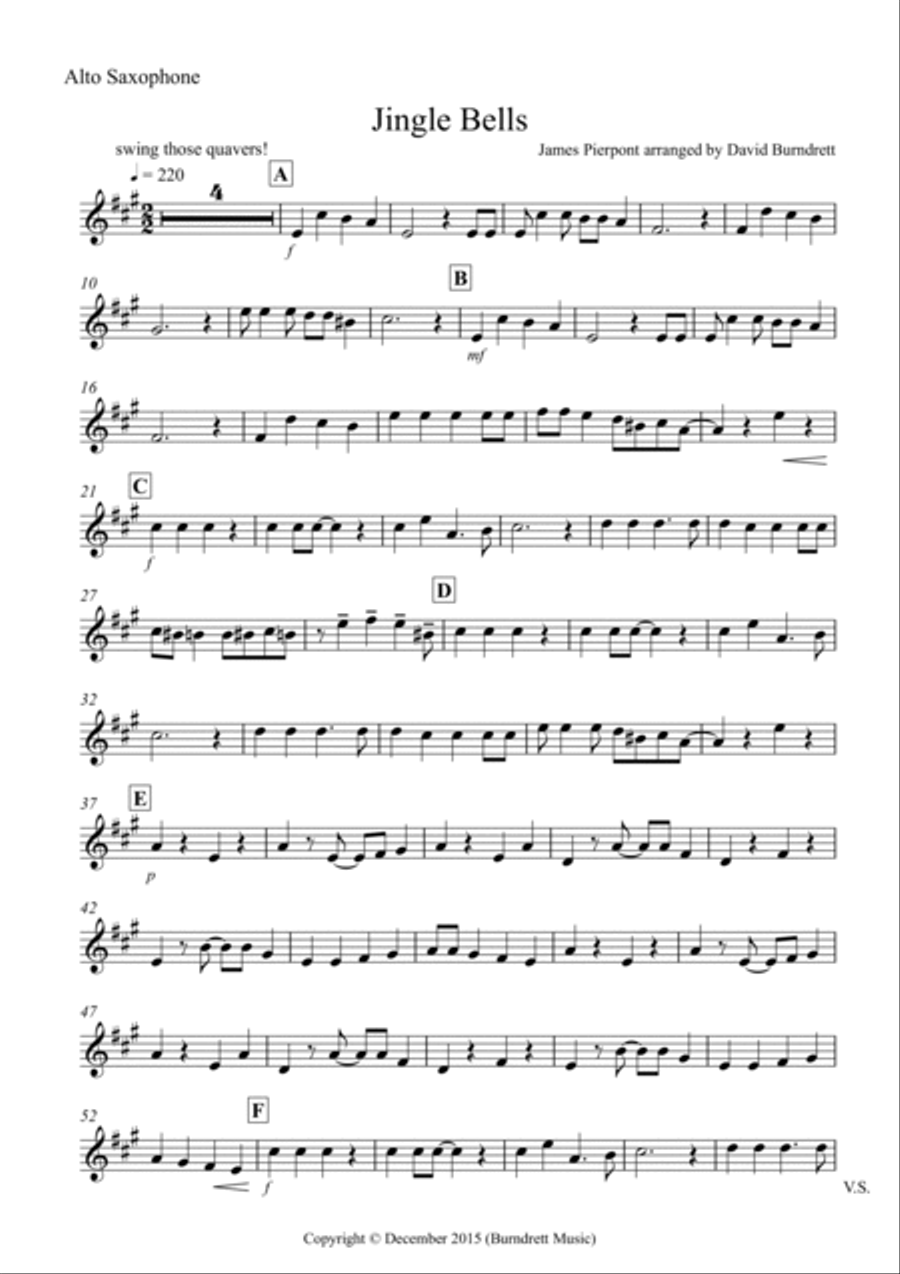 Jingle Bells (Jazzy Style!) for Alto and Tenor Saxophone Duet Woodwind Duet scores gallery preview page 4