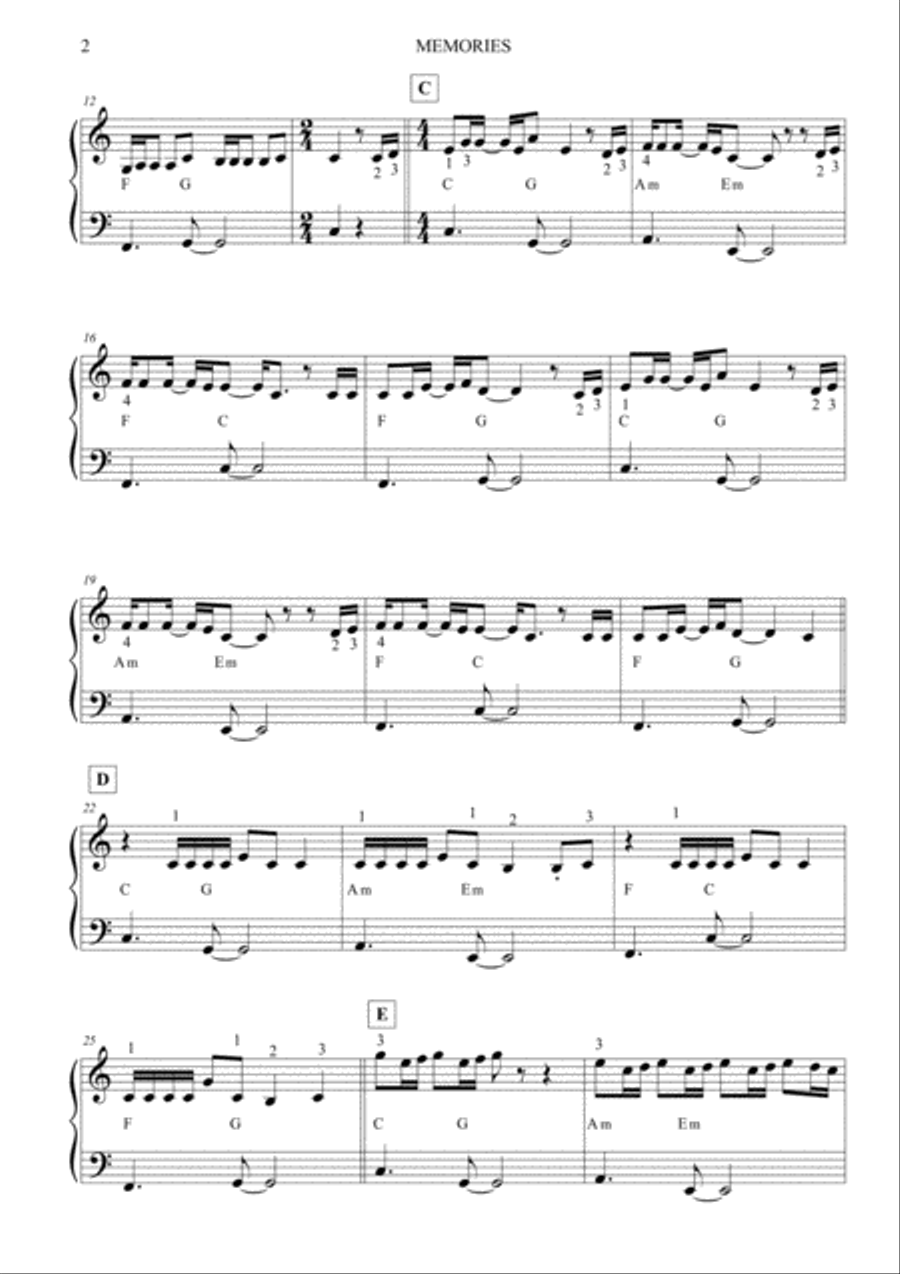 Memories Memories Easy Piano scores gallery preview page 2