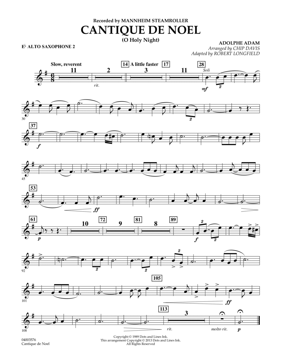 Book cover for Cantique de Noel (O Holy Night) - Eb Alto Saxophone 2