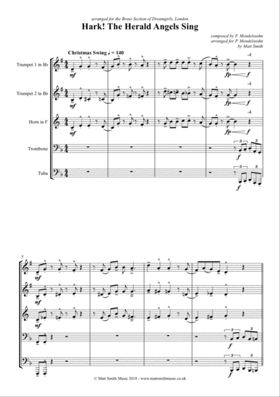 Hark! The Herald Angels Sing by Felix Mendelssohn - BRASS QUINTET Brass Quintet scores gallery preview page 3
