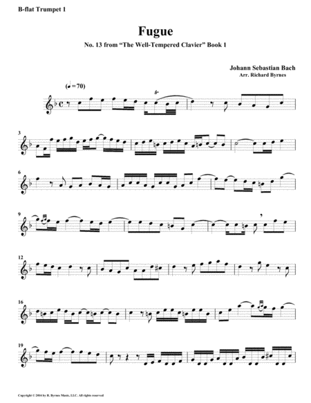 Fugue 13 from Well-Tempered Clavier, Book 1 (Brass Quartet) image number null