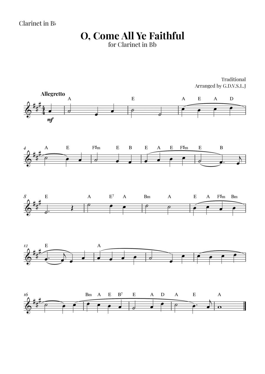 O, Come All Ye Faithful B-Flat Clarinet scores gallery preview page 1