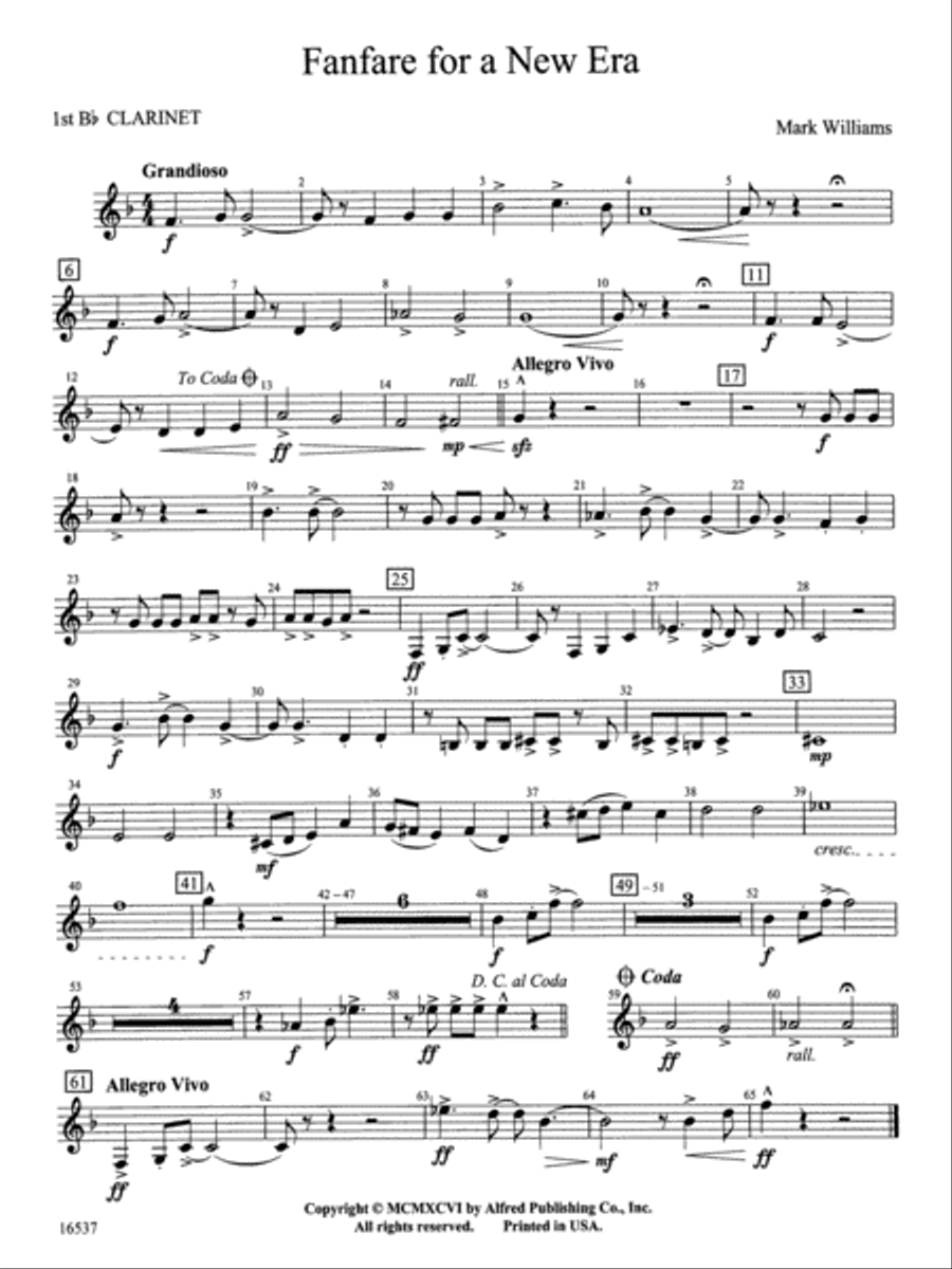 Fanfare for a New Era: 1st B-flat Clarinet Concert Band scores gallery preview page 1