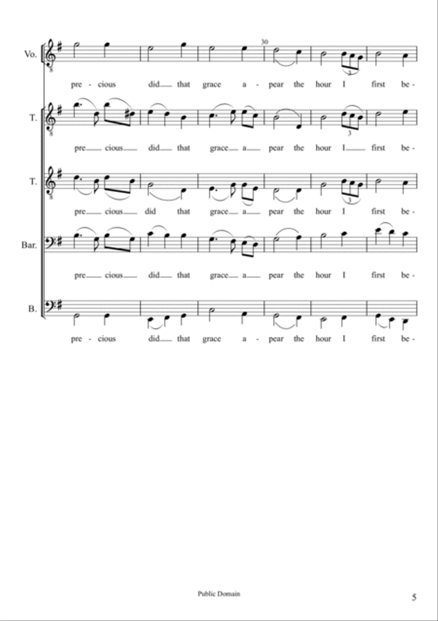 Amazing Grace TTBB a cappella TTBB scores gallery preview page 5