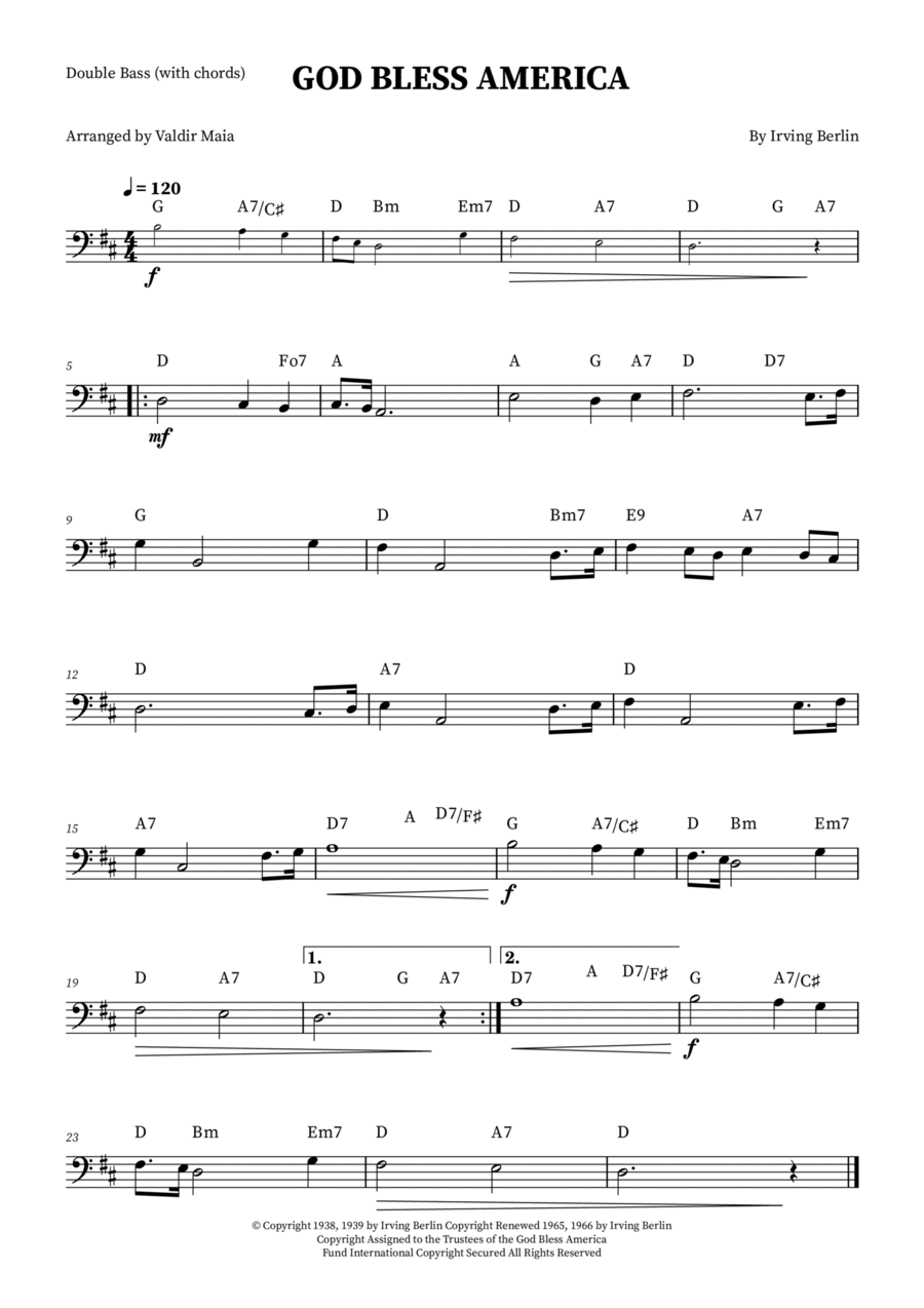 God Bless America ® Double Bass scores gallery preview page 1