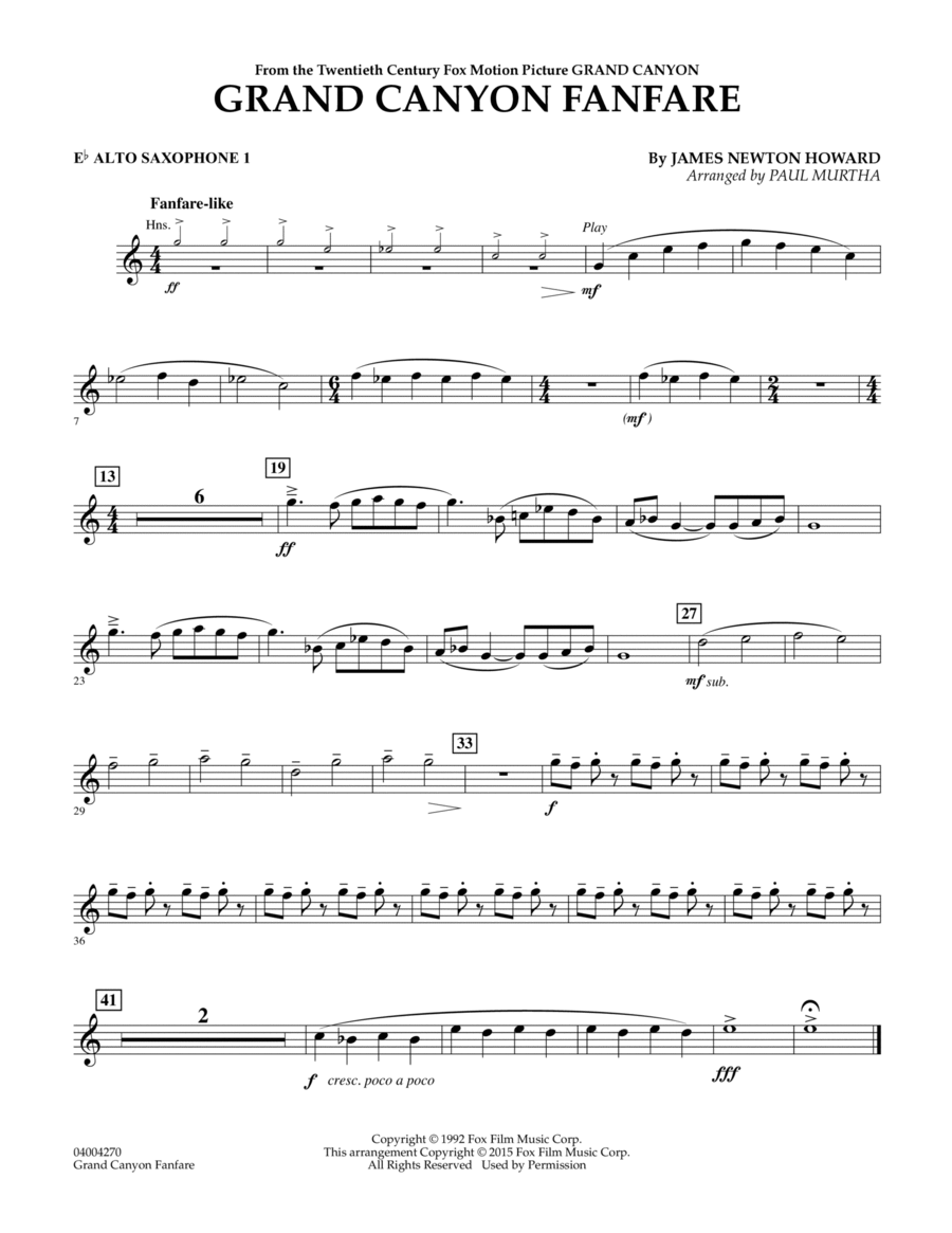 Grand Canyon Fanfare - Eb Alto Saxophone 1 Alto Saxophone scores gallery preview page 1
