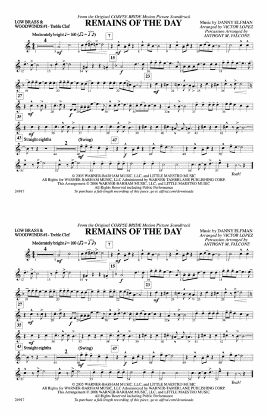 Remains of the Day (from Corpse Bride): Low Brass & Woodwinds #1 - Treble Clef Marching Band scores gallery preview page 1