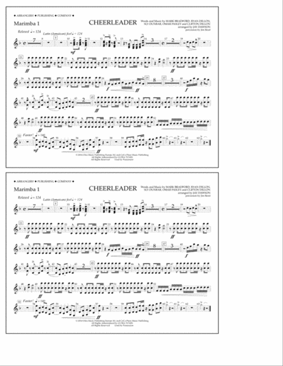 Cheerleader - Marimba 1 A Cappella scores gallery preview page 1