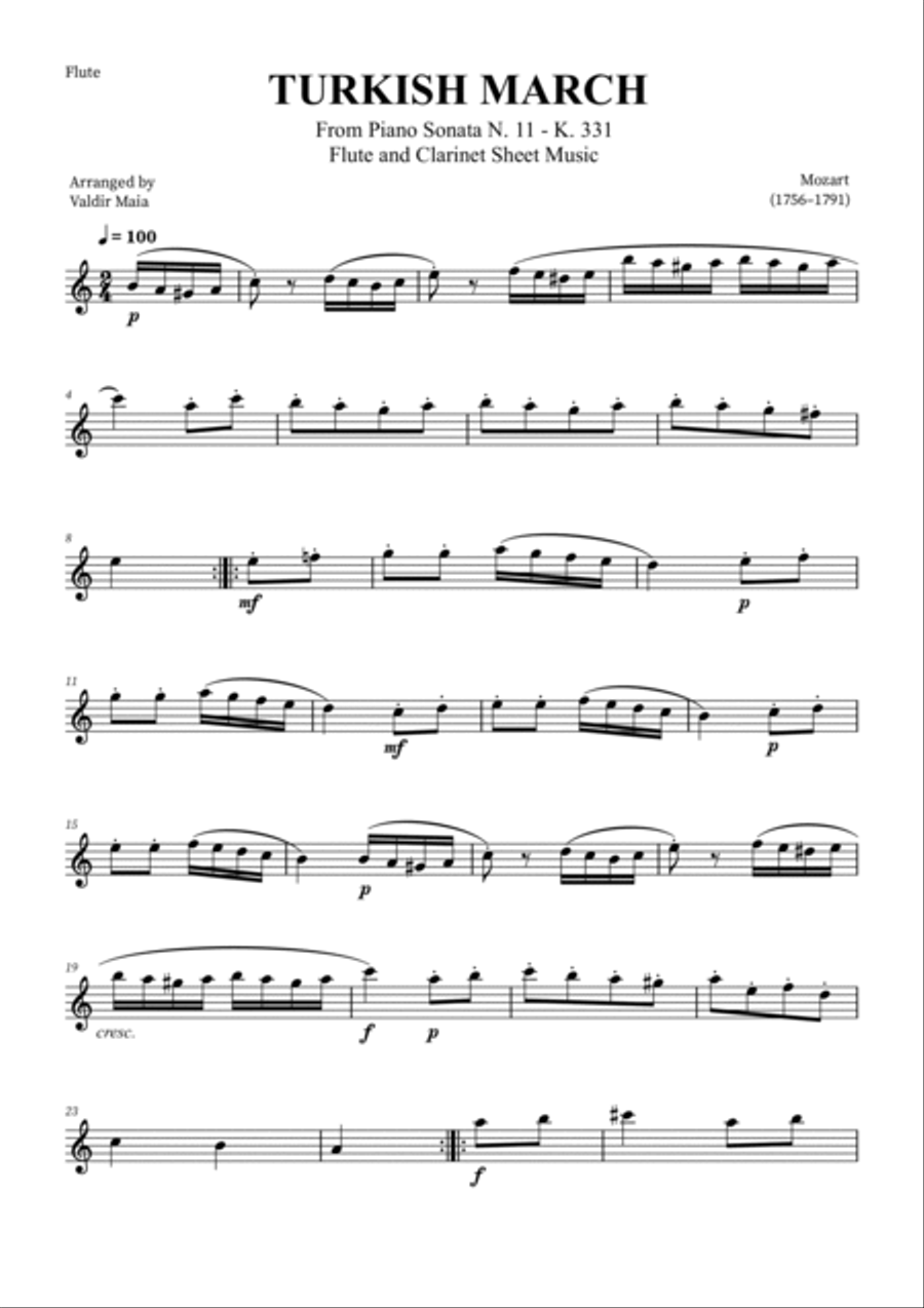 Turkish March - Flute and Clarinet Duet Woodwind Duet scores gallery preview page 4
