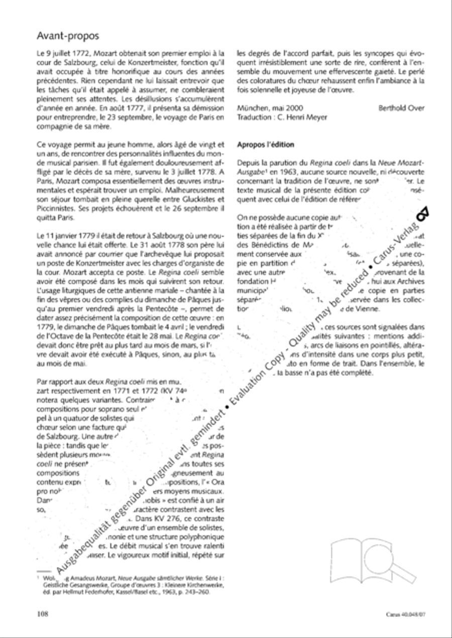Regina coeli in B-Flat Major, K. 127 4-Part scores gallery preview page 109