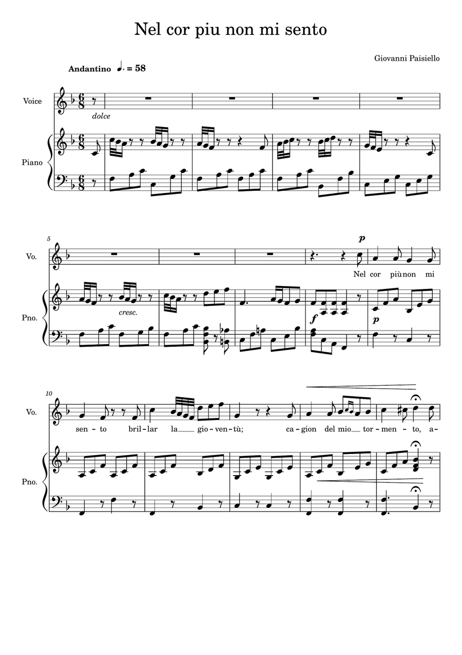 Nel cor piu non mi sento - F Major Voice Solo scores gallery preview page 2