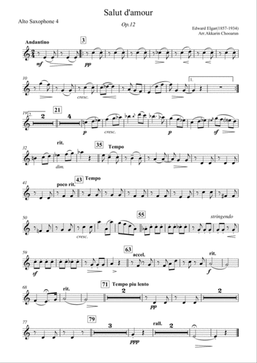 Salut D'Amour op.12; Edward Elgar for 12 Saxophone Woodwind Ensemble scores gallery preview page 6