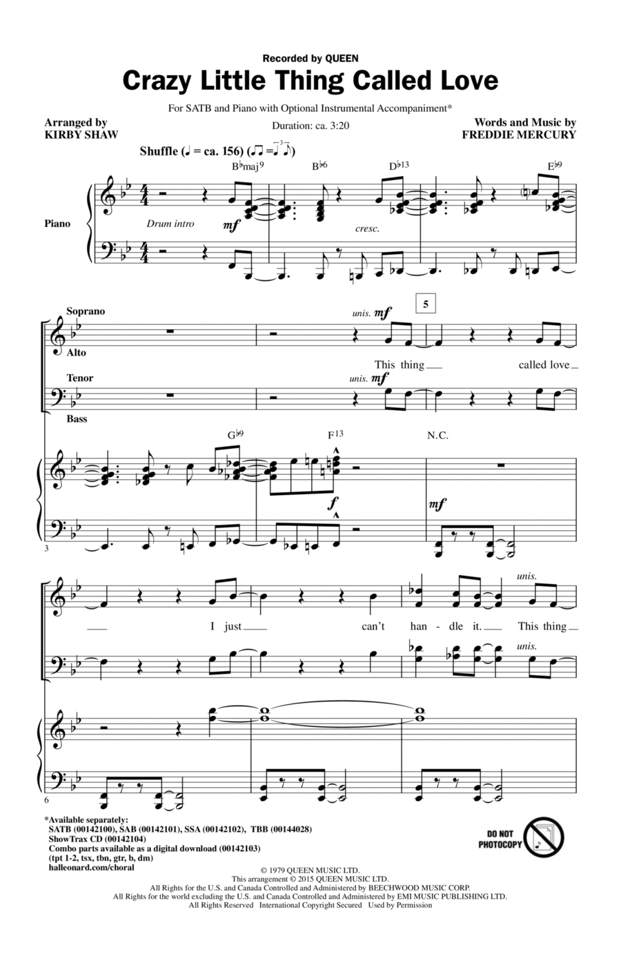 Crazy Little Thing Called Love (arr. Kirby Shaw) 4-Part scores gallery preview page 1
