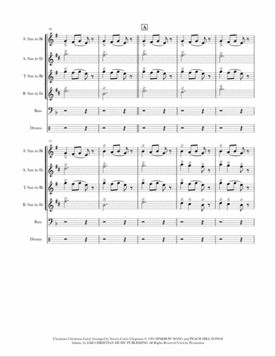 Carol Of The Bells Saxophone Quartet scores gallery preview page 2