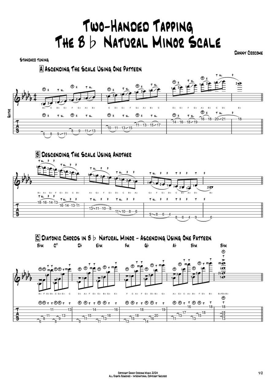 Two-Handed Tapping The Bb Natural Minor Scale Electric Guitar scores gallery preview page 1
