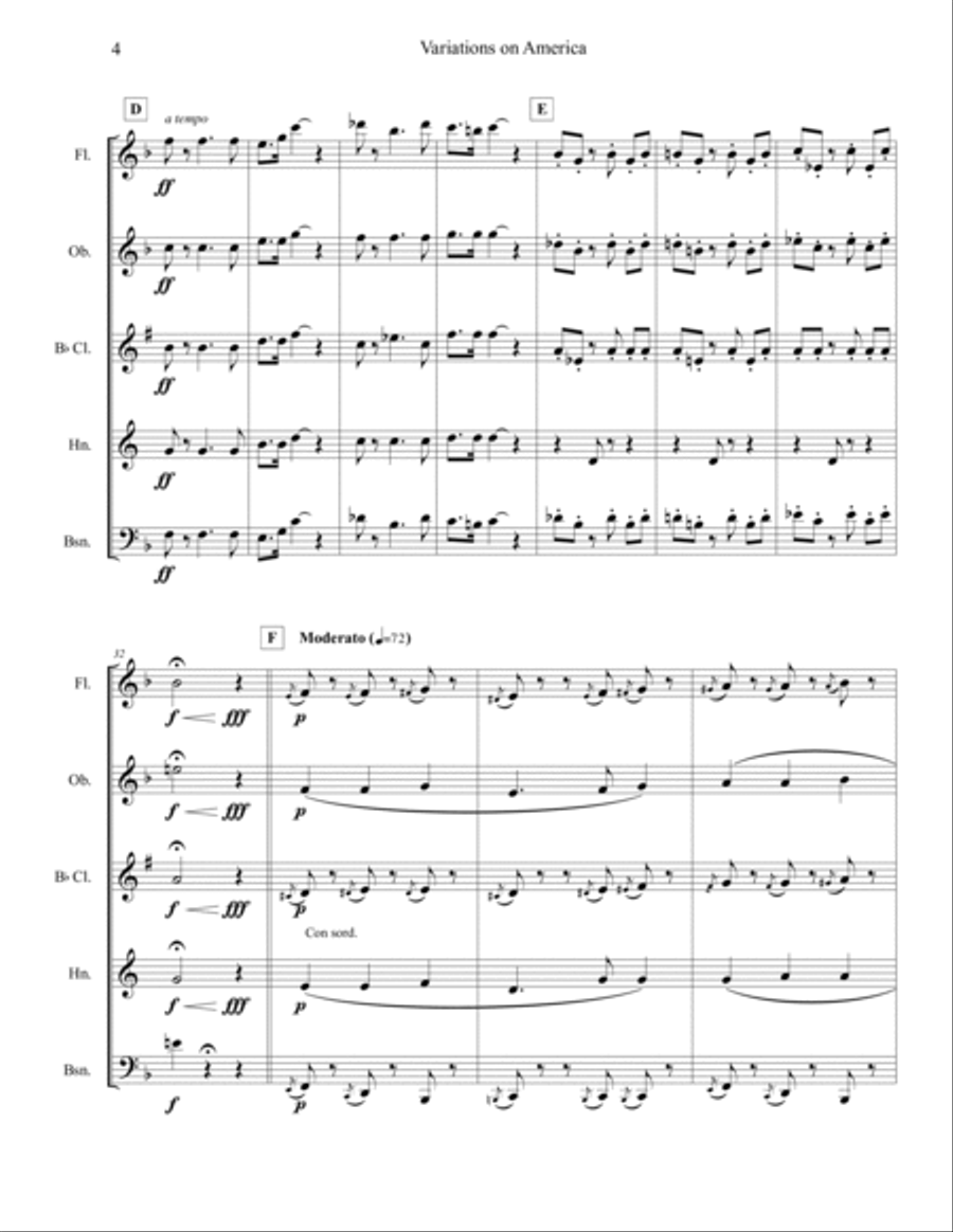 Variations on America Woodwind Quintet scores gallery preview page 4