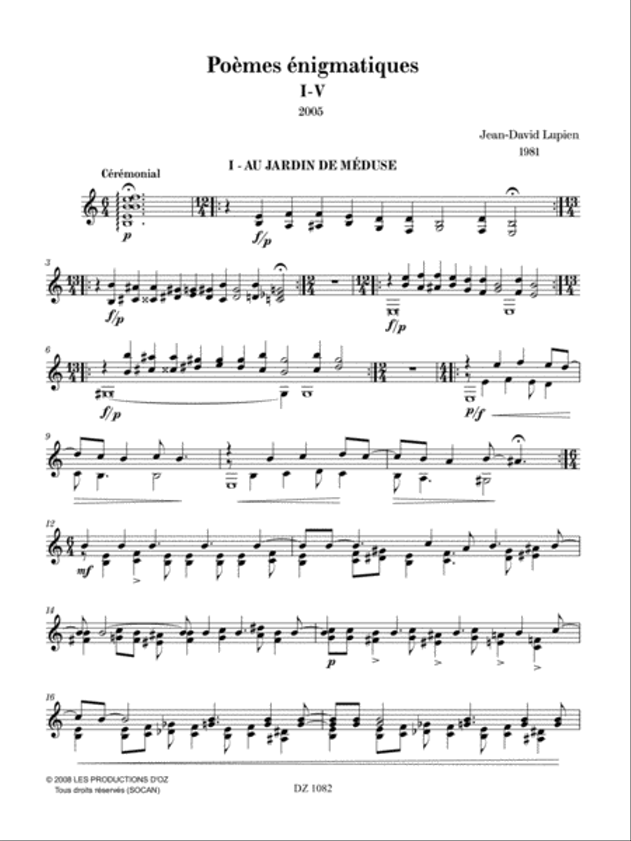 Poèmes énigmatiques I-V Classical Guitar scores gallery preview page 2