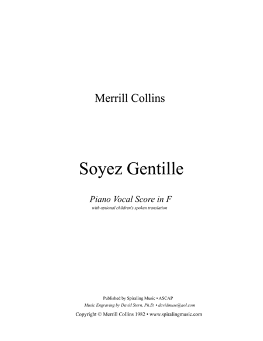 Soyez Gentille Piano Vocal Score in F