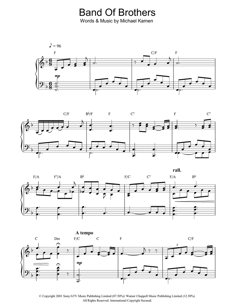 Band Of Brothers Piano Solo scores gallery preview page 1