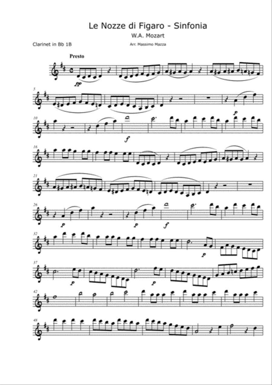 W.A. Mozart Le Nozze di Figaro (The Marriage of Figaro) SINFONIA for Clarinet Choir Set of Parts Clarinet Choir scores gallery preview page 6
