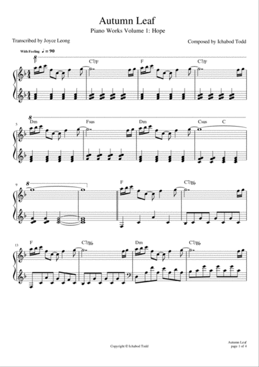 Autumn Leaf Piano Solo - Digital Sheet Music