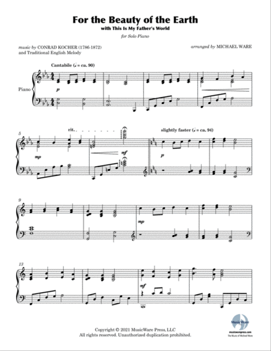 For the Beauty of the Earth with This Is My Father's World Piano Solo scores gallery preview page 2
