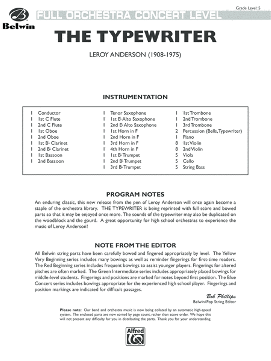 The Typewriter: Score Full Orchestra scores gallery preview page 1