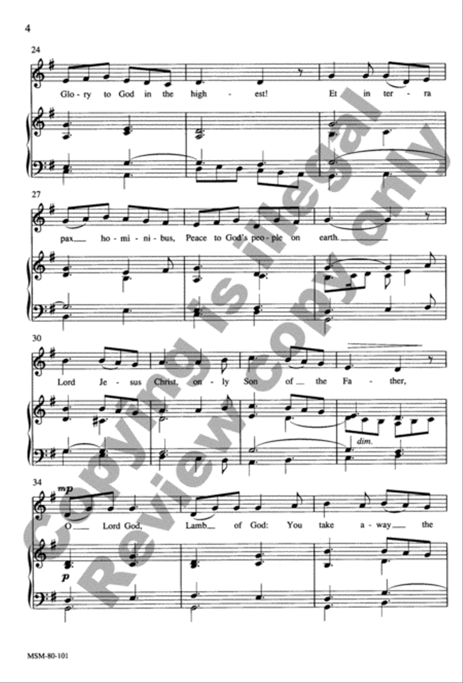 Gloria in Excelsis Deo Unison Choir scores gallery preview page 4
