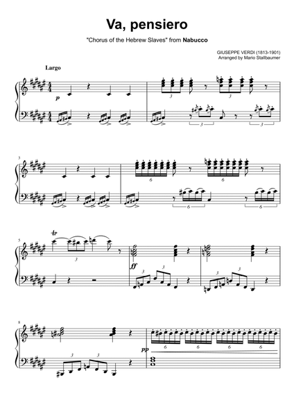 Va, pensiero (Chorus of the Hebrew Slaves) - Piano Solo (Original Key) image number null