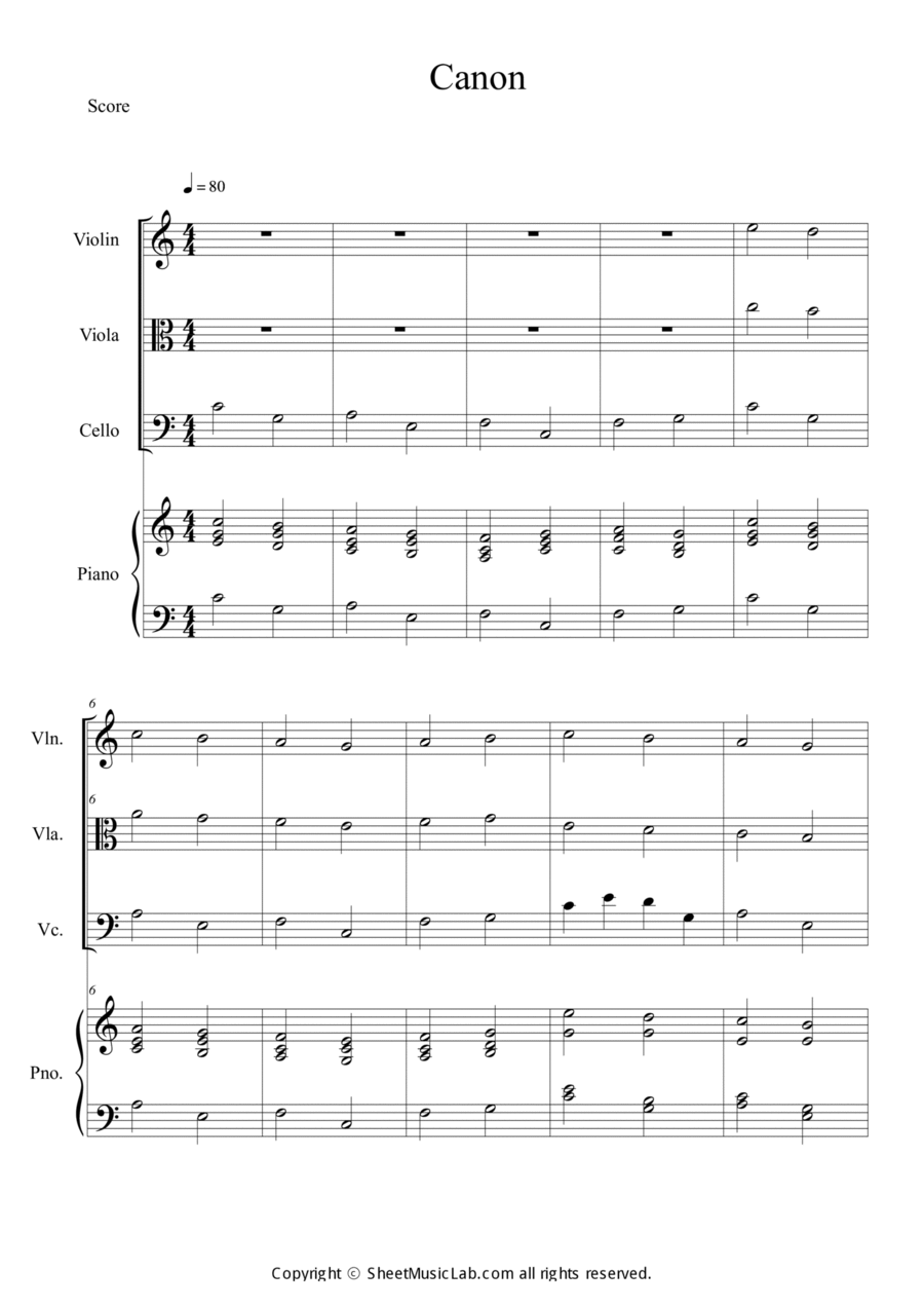 Canon in C Piano Quartet scores gallery preview page 1