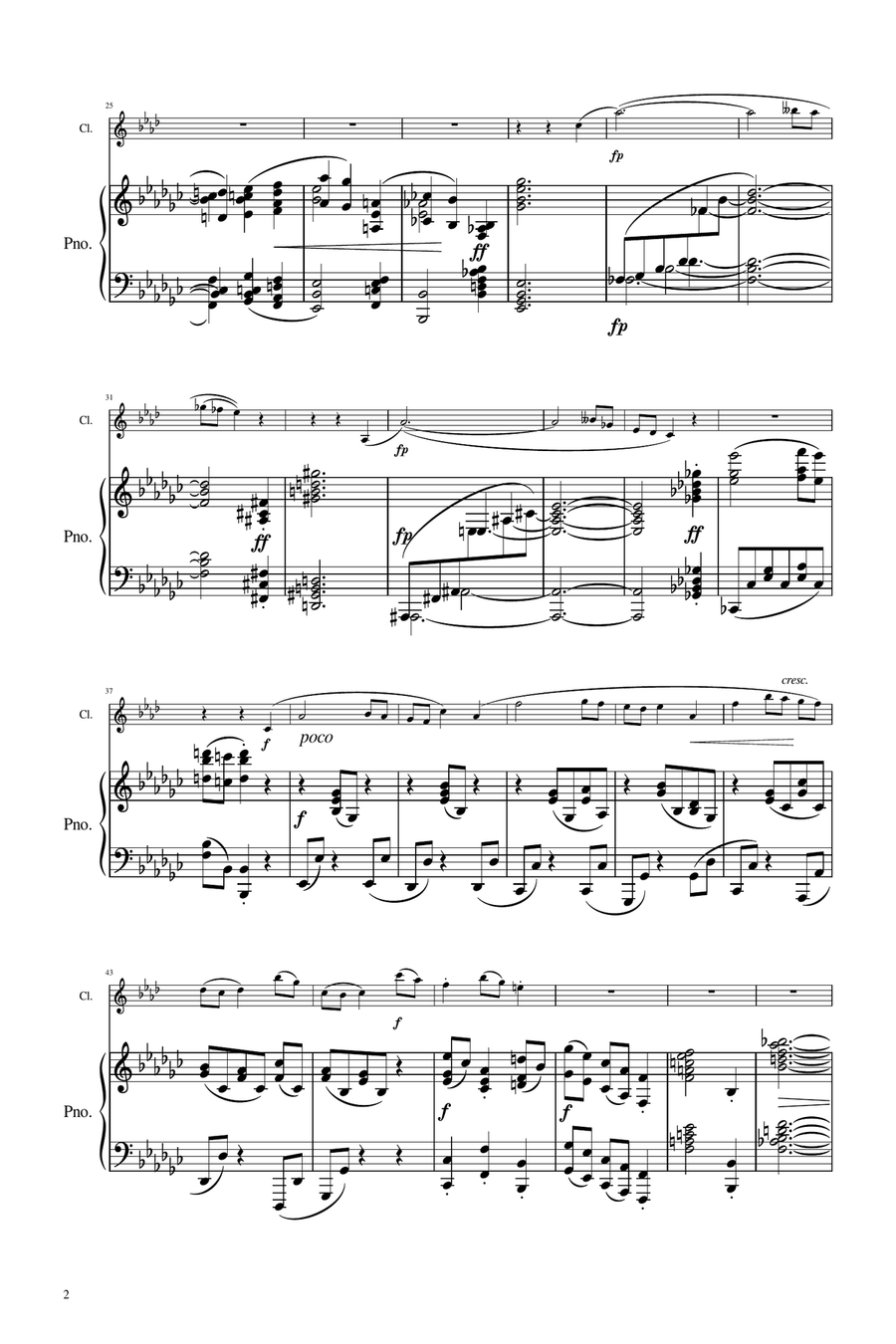 Brahms - Sonata for Clarinet and Piano Op.120 No.2 (2nd Mov) - Original Score and Parts B-Flat Clarinet scores gallery preview page 2