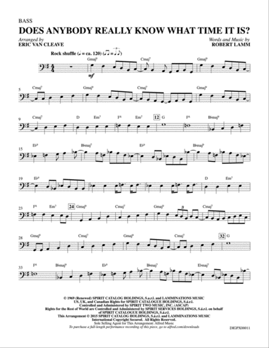 Does Anybody Really Know What Time It Is?: Bass Part scores gallery preview page 1