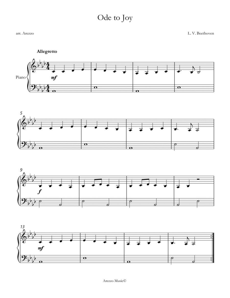 ode to joy easy piano sheet music transposed to ab Chamber Music scores gallery preview page 1
