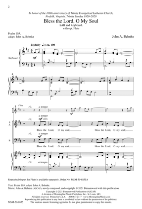 Bless the Lord, O My Soul (Choral Score)