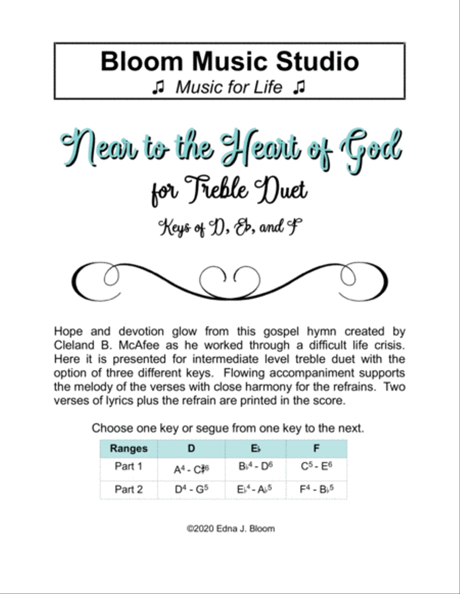 Near to the Heart of God - treble duet Small Ensemble scores gallery preview page 1