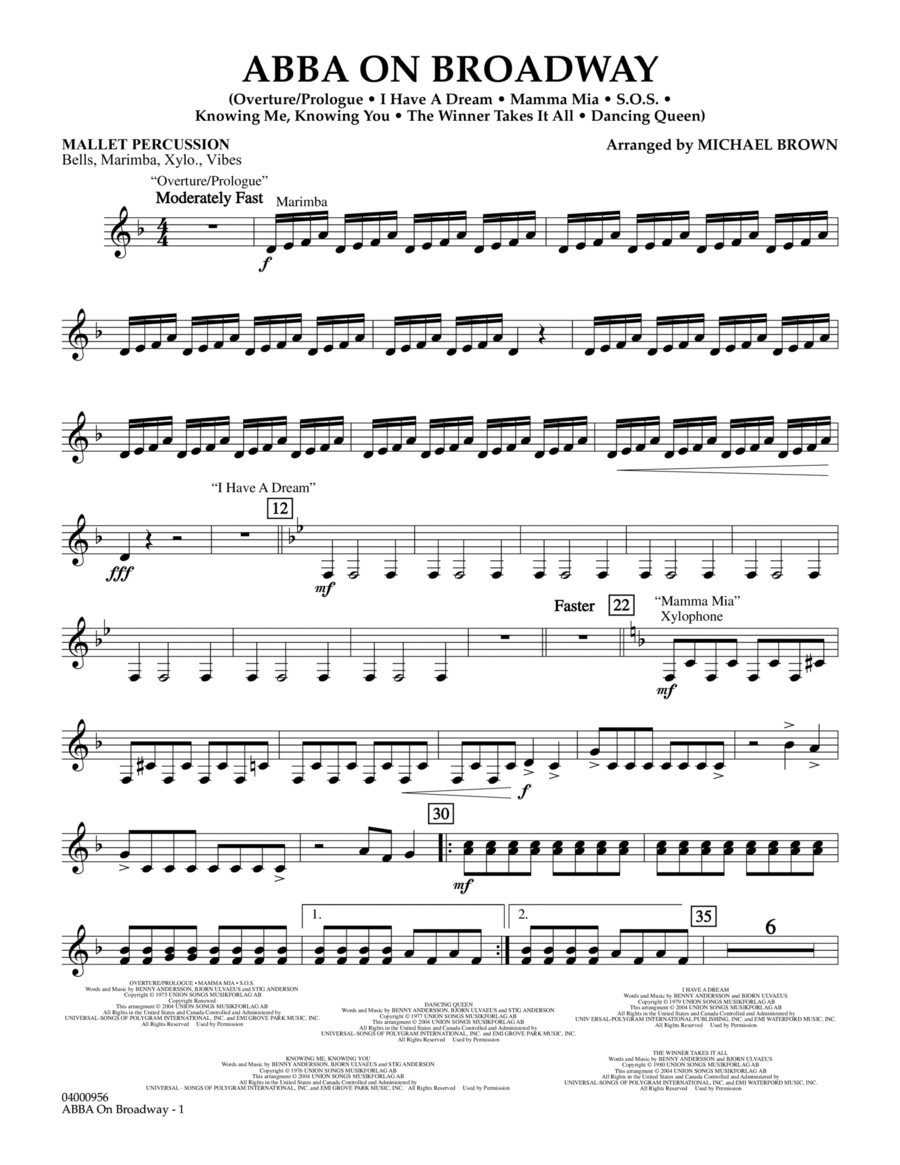 ABBA on Broadway (arr. Michael Brown) - Mallet Percussion